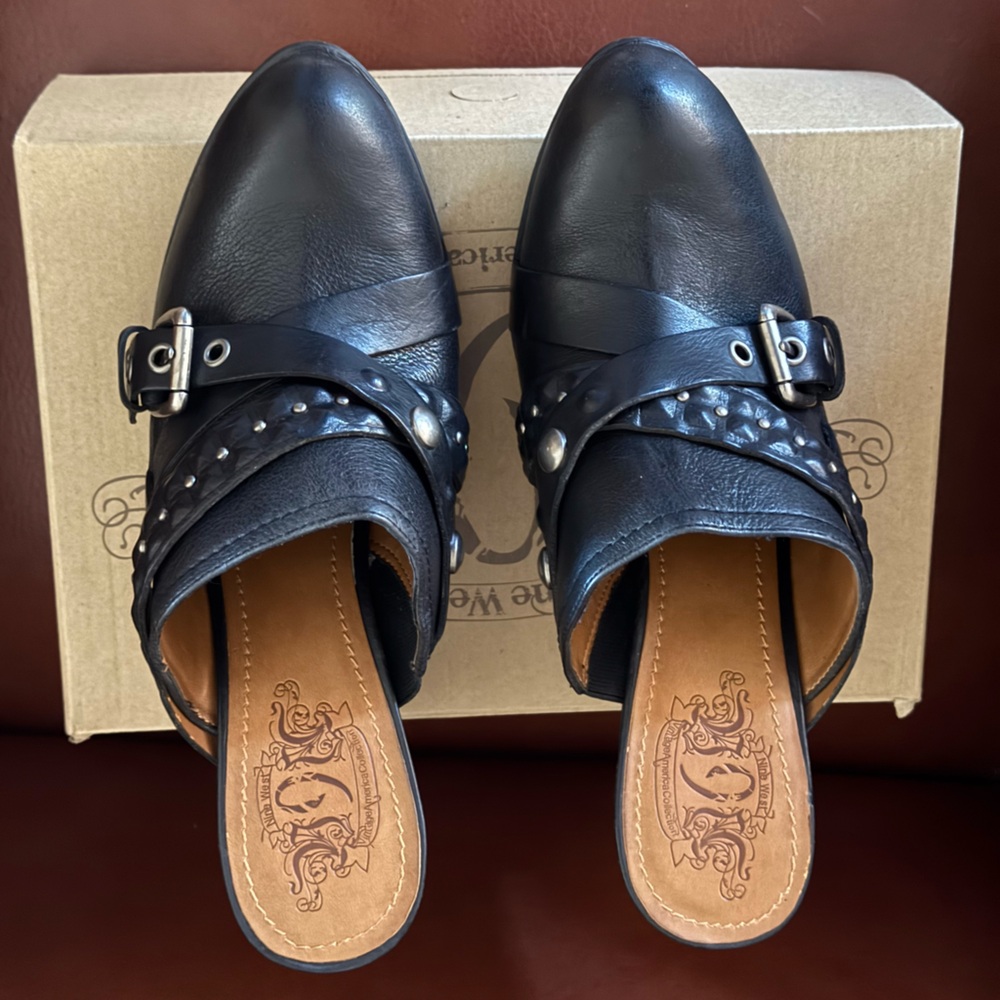 Nine West Black Studded Leather Mules